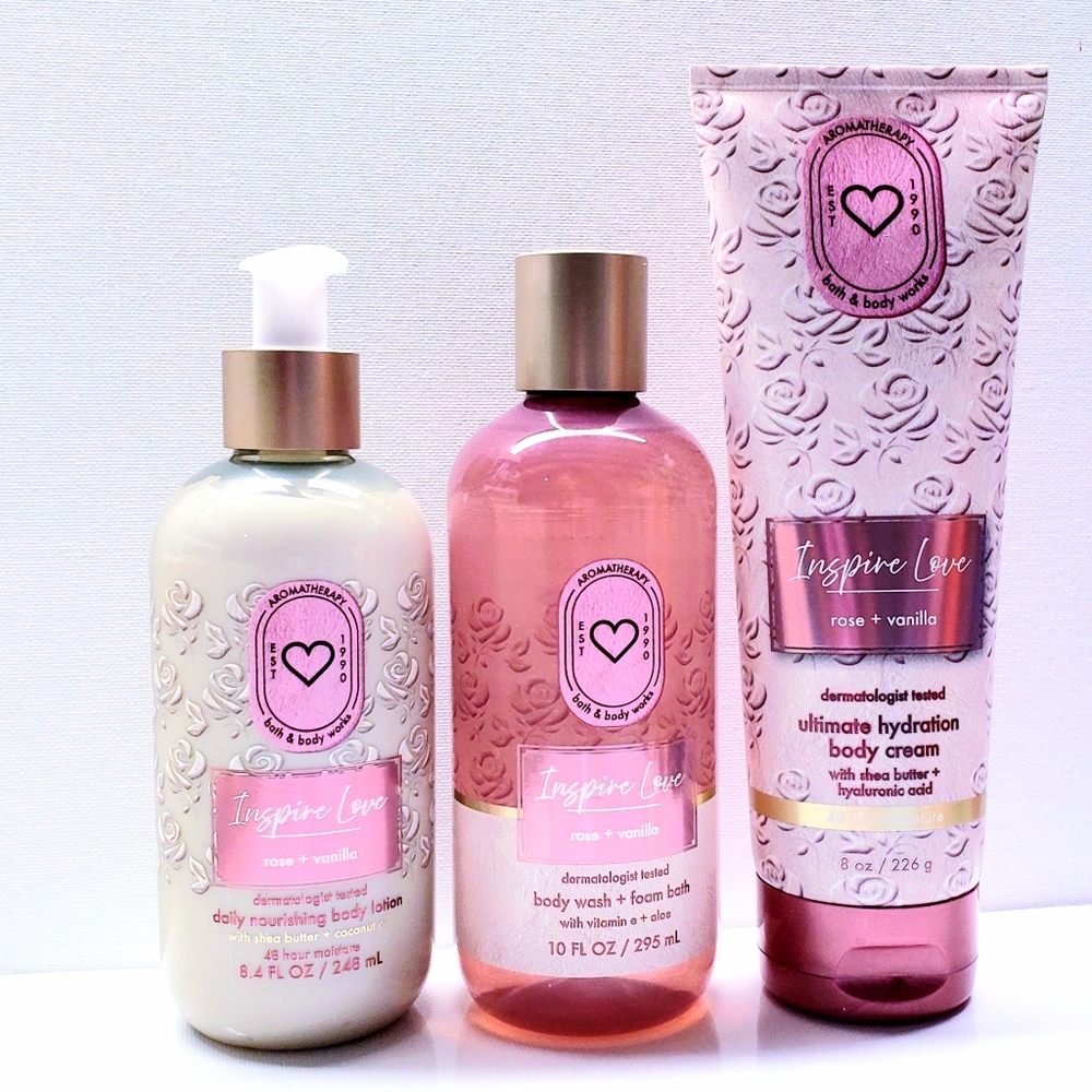 Bath & Body Works ROSE VANILLA Body Cream,  Body Lotion, and Body Wash (3 pcs)